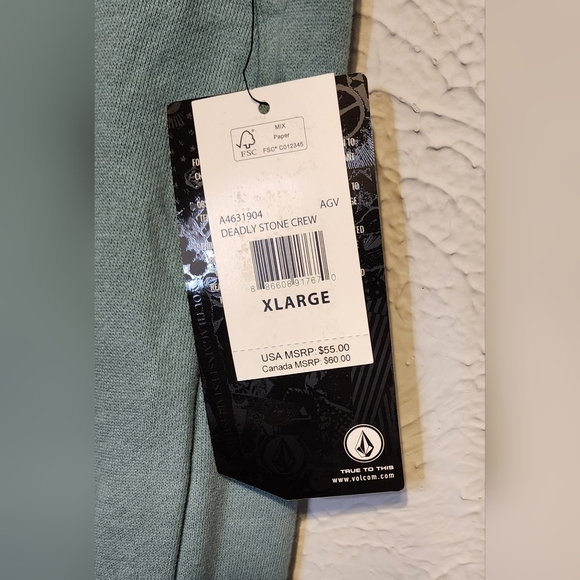 Volcom Men's Iconic Stone Crew Sweatshirt Turquoise Size XL NWT - Picture 5 of 5